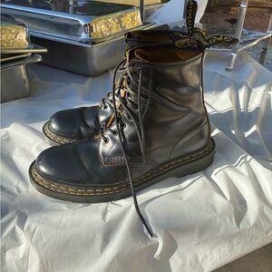 DR. MARTENS 1460 DOUBLE STITCH LEATHER ANKLE BOOTS BLACK SMOOTH Size Men's 10